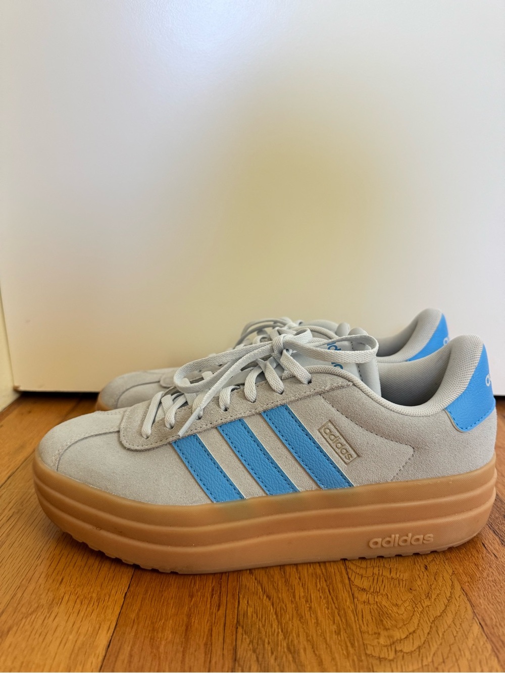 adidas Women's Light Grey & Sky Blue Suede Platform Sneakers